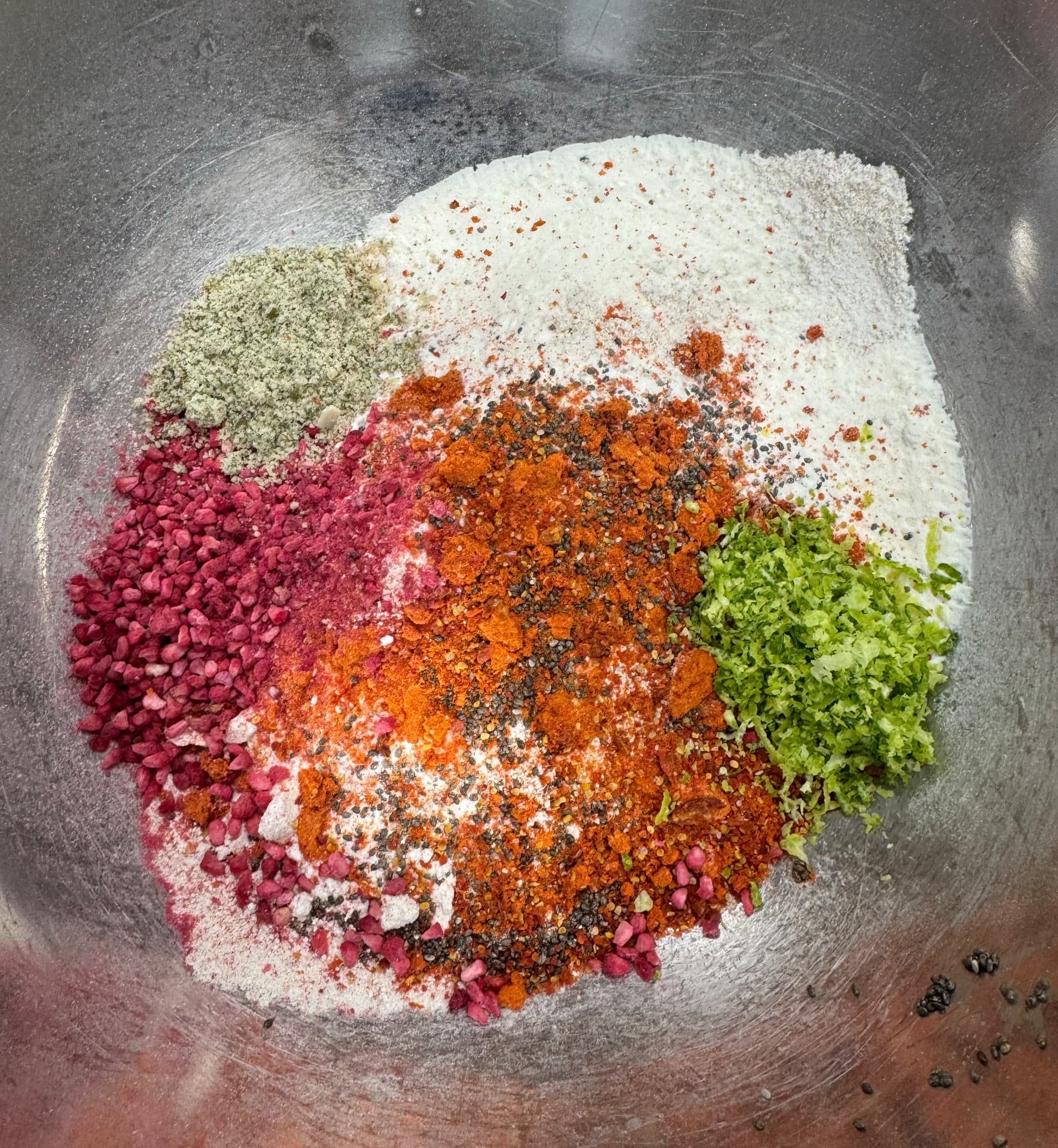 Purely Treats ingredient blend with freeze-dried raspberry, paprika and lime zest